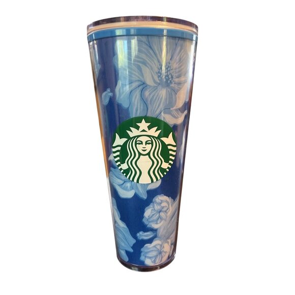 Starbucks Other - Starbucks 24 Oz Desert Floral Cactus Tumbler Blue & White Flowers Plastic Cup